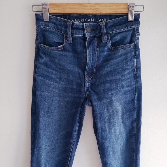 AE Ne(x)t Level High-Waisted Rise Jegging Blue Jeans 00 - Picture 4 of 12